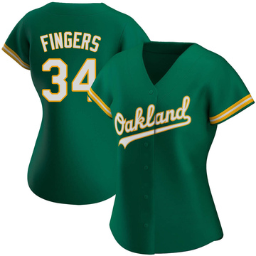 Green Authentic Rollie Fingers Women's Oakland Athletics Kelly Alternate Jersey